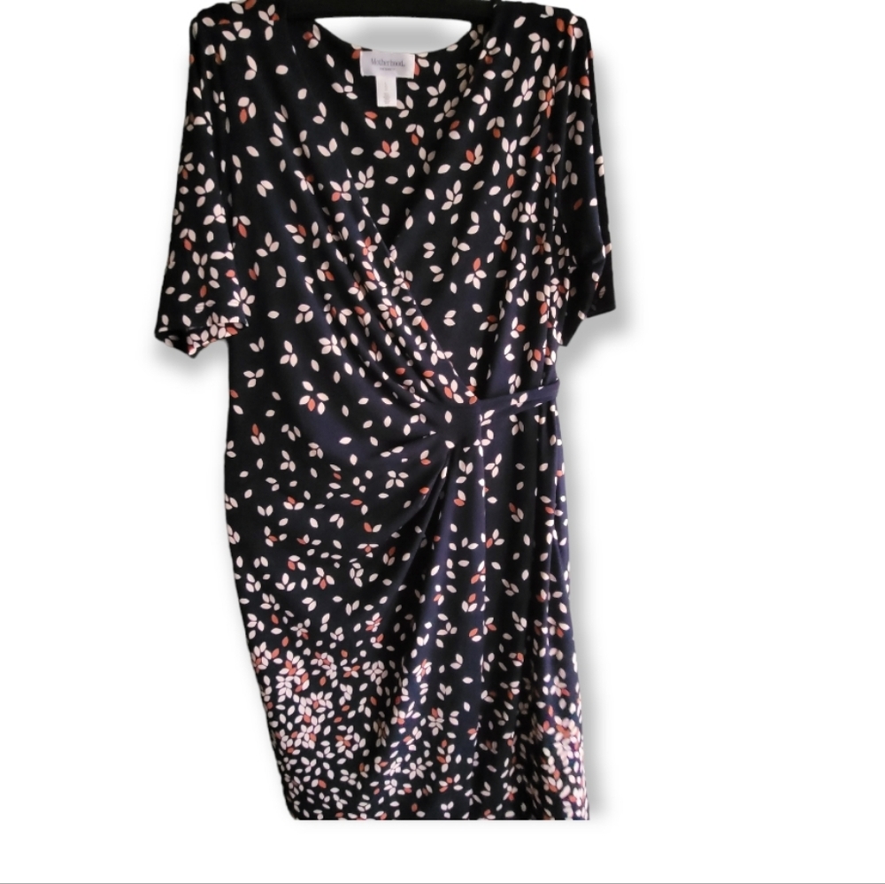 Wrap dress Navy blue with beige &orange patern.